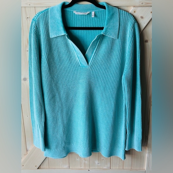 Soft Surroundings Knit Aqua Sweater Size Large Very Soft - Picture 1 of 4